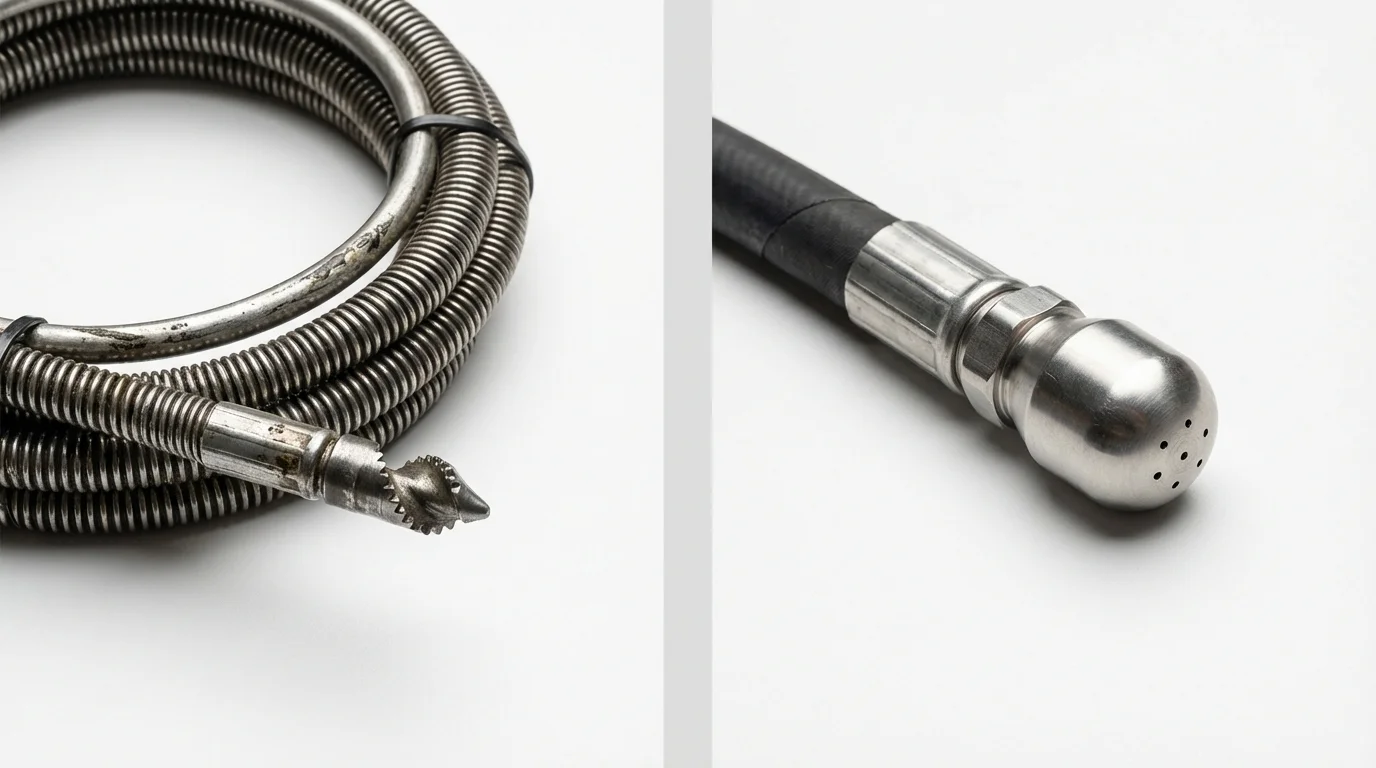 Drain snake cable and hydro jetting nozzle used for drain cleaning in Oologah, OK