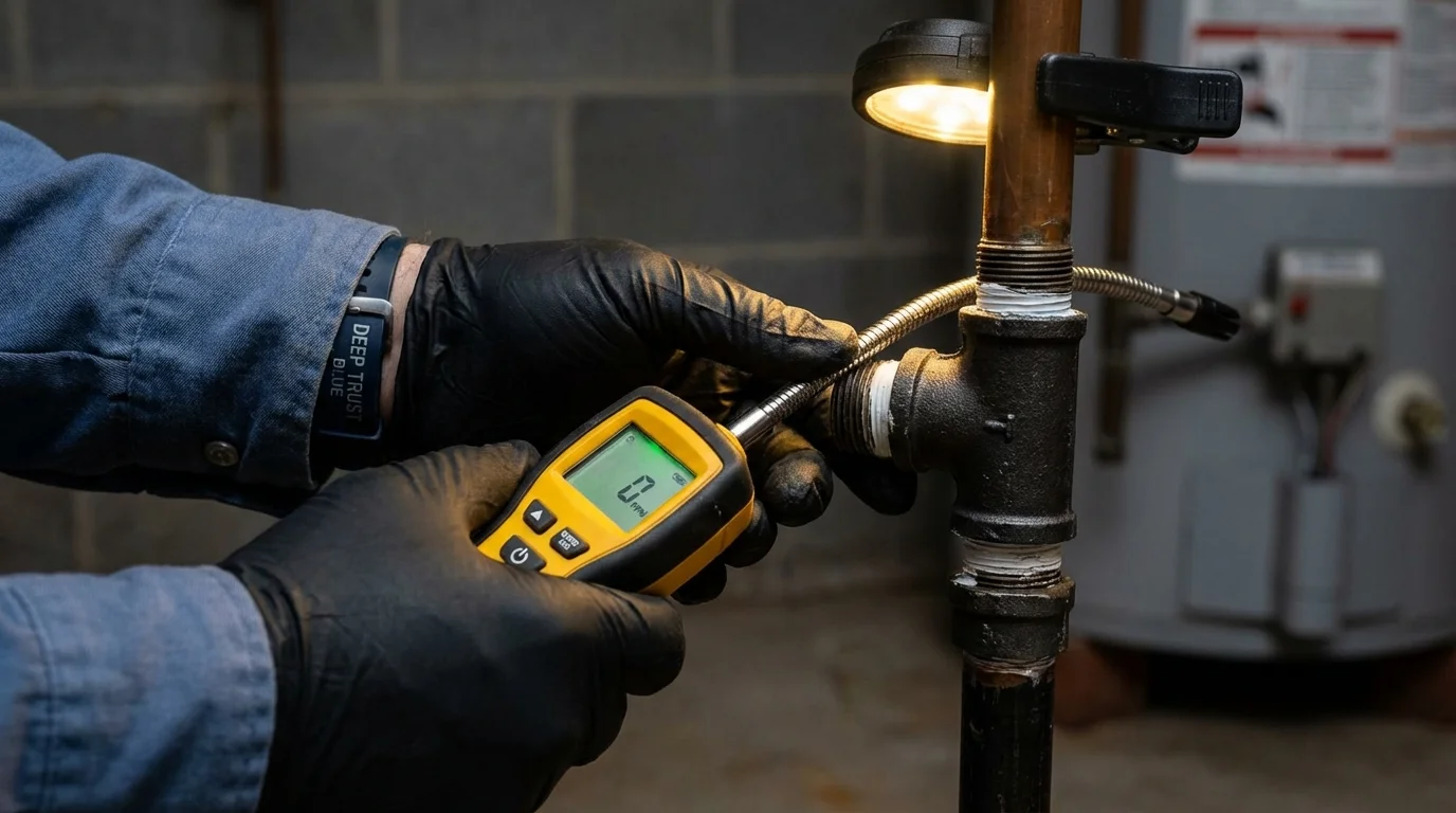 Gas leak detection with electronic sniffer by Johns Plumbing LLC in Oologah