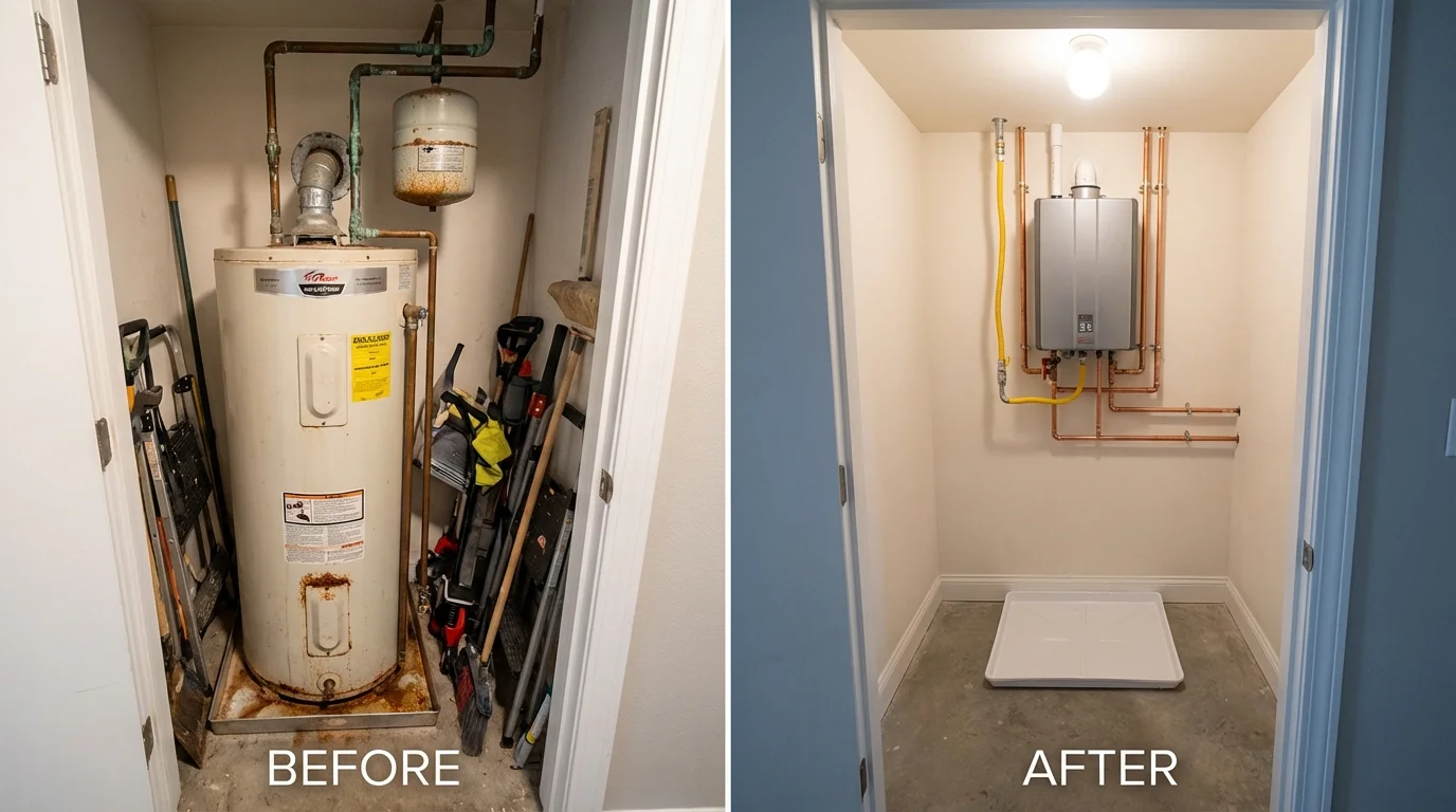 Tank water heater versus wall-mounted tankless unit comparison for Oologah, OK homeowners