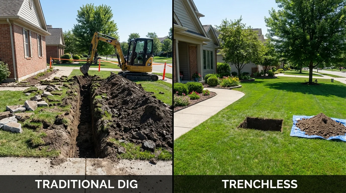 Trenchless sewer repair with minimal yard damage versus traditional excavation in Oologah, OK